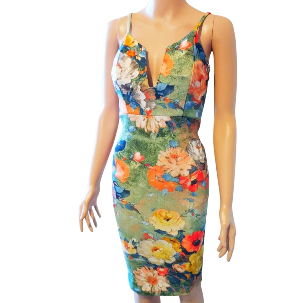 Privately Privileged cocktail V-Neck Bodycon Floral Dress - Women Size Small